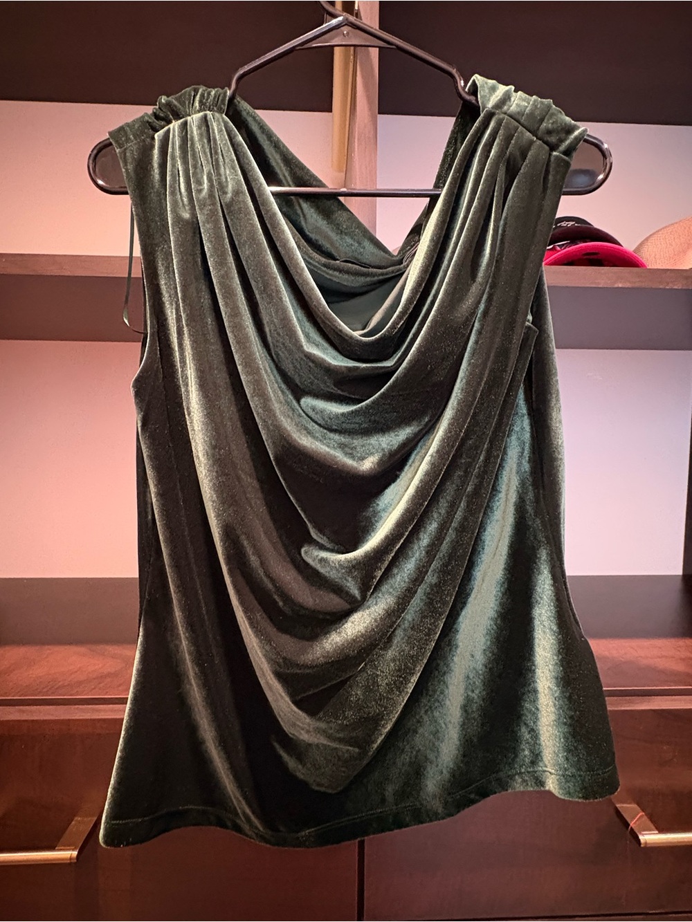 Ralph Lauren Velvet Draped Cowl Neck Camisole - Forest Green